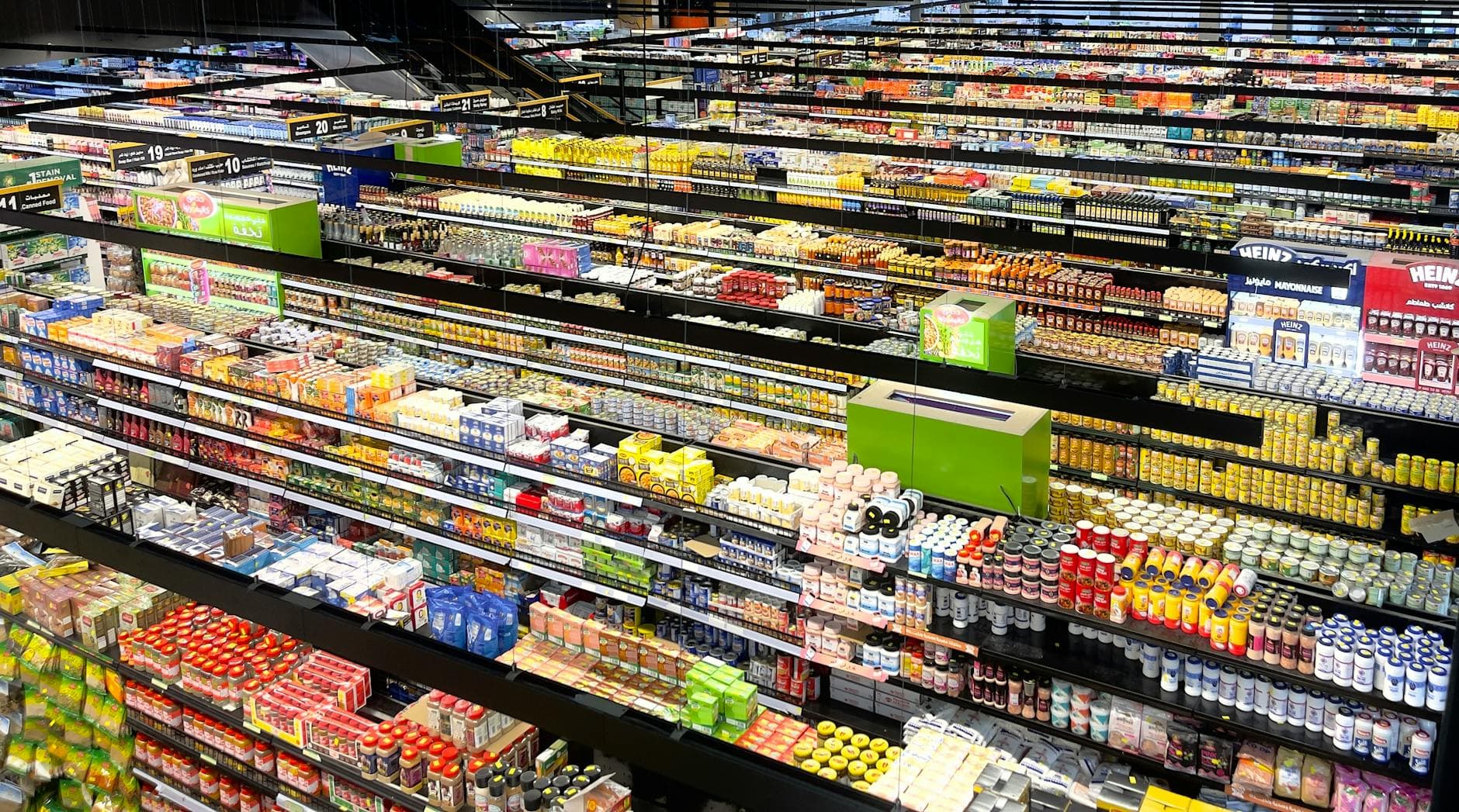 vibrant supermarket aisles with products