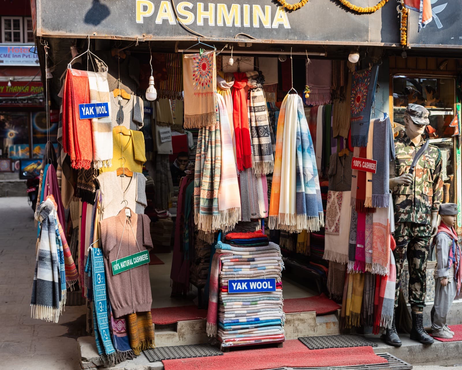 Shops lining a street in Thamel, Kathmandu